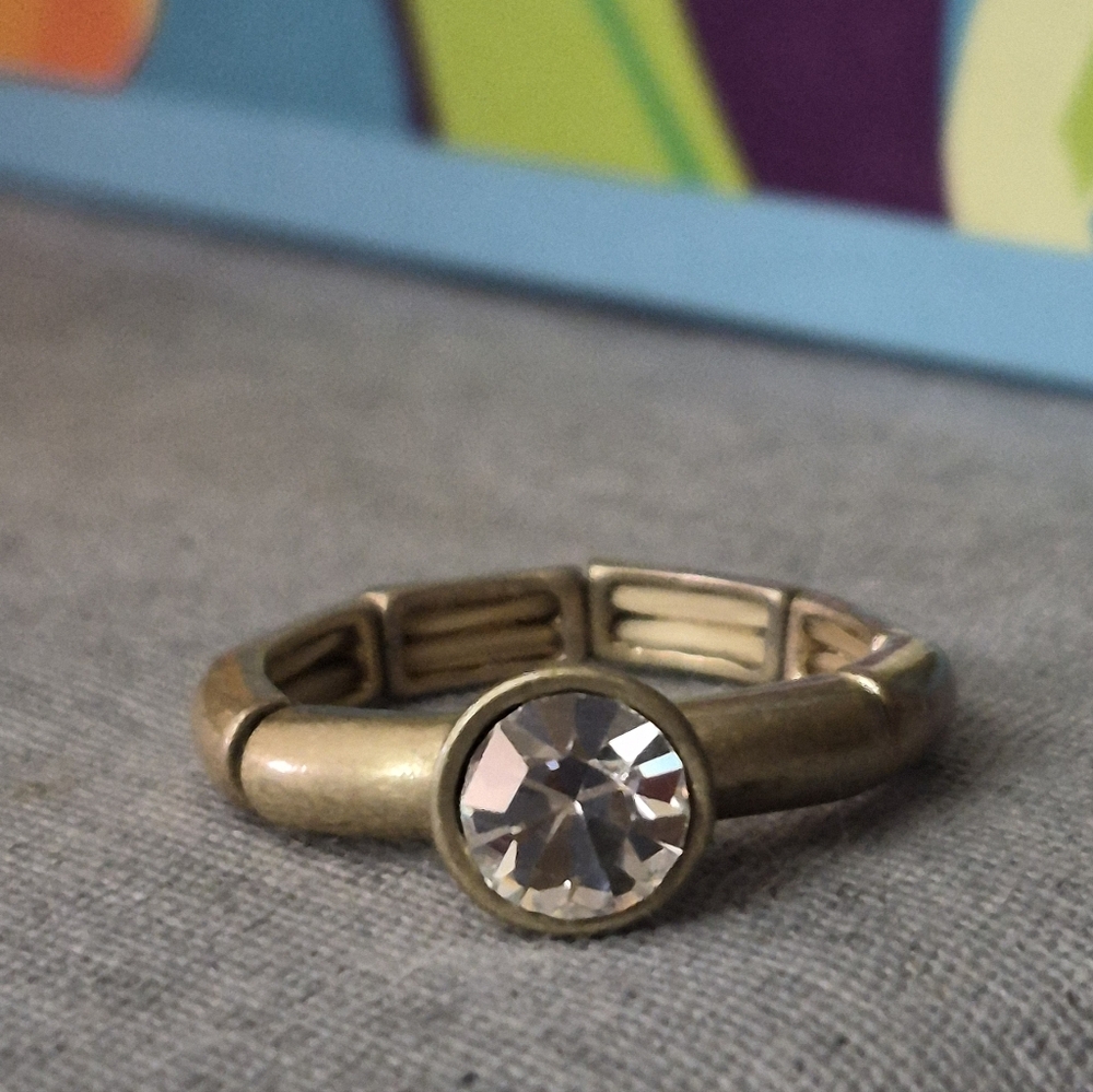 Round Bezel Set Crystal Statement Engagement Flex… - image 1